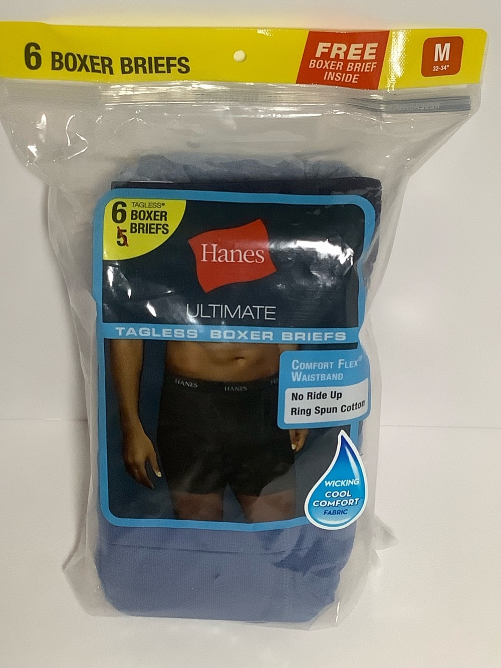 Hanes Men’s Ultimate Tagless Boxer Briefs - 6 Pack, Blue and Navy, Size M 32-34”